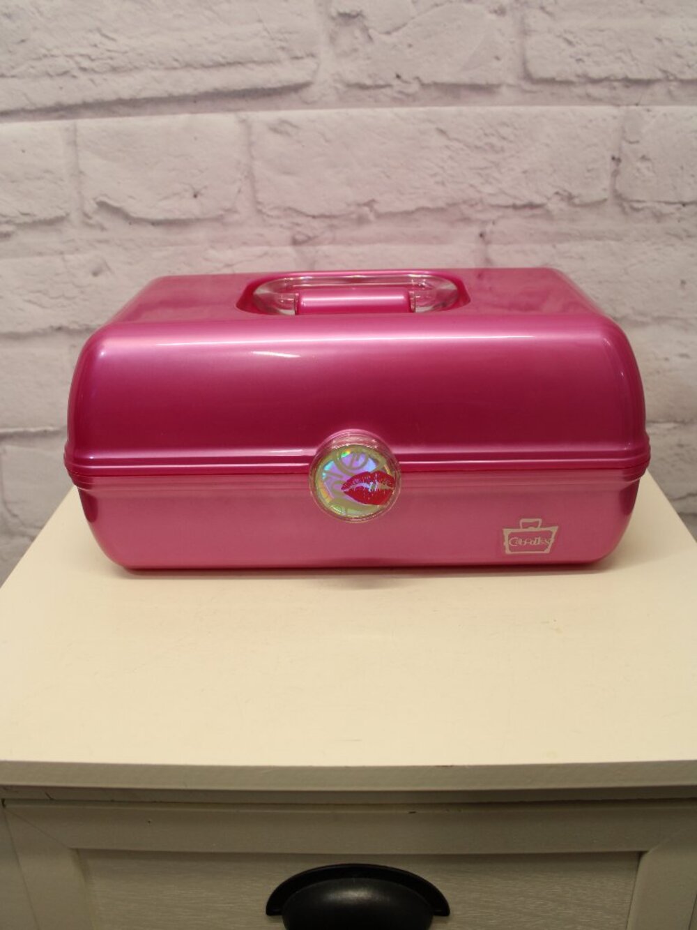 Vintage Caboodles Hot Pink Makeup Case 2 Tier Travel Case with Mirror